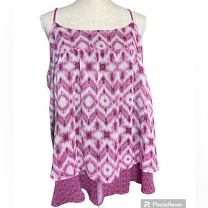 Faded Glory Layered Magenta Pink Pattered Tank Top